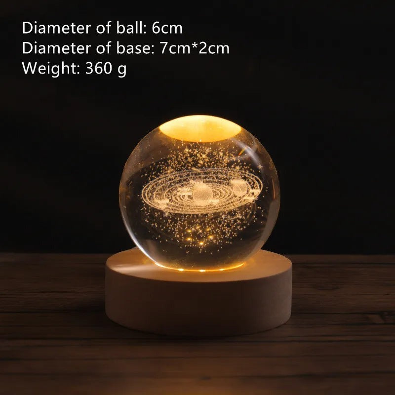 Cosmic Glow 3D Engraved Crystal Ball Night Light