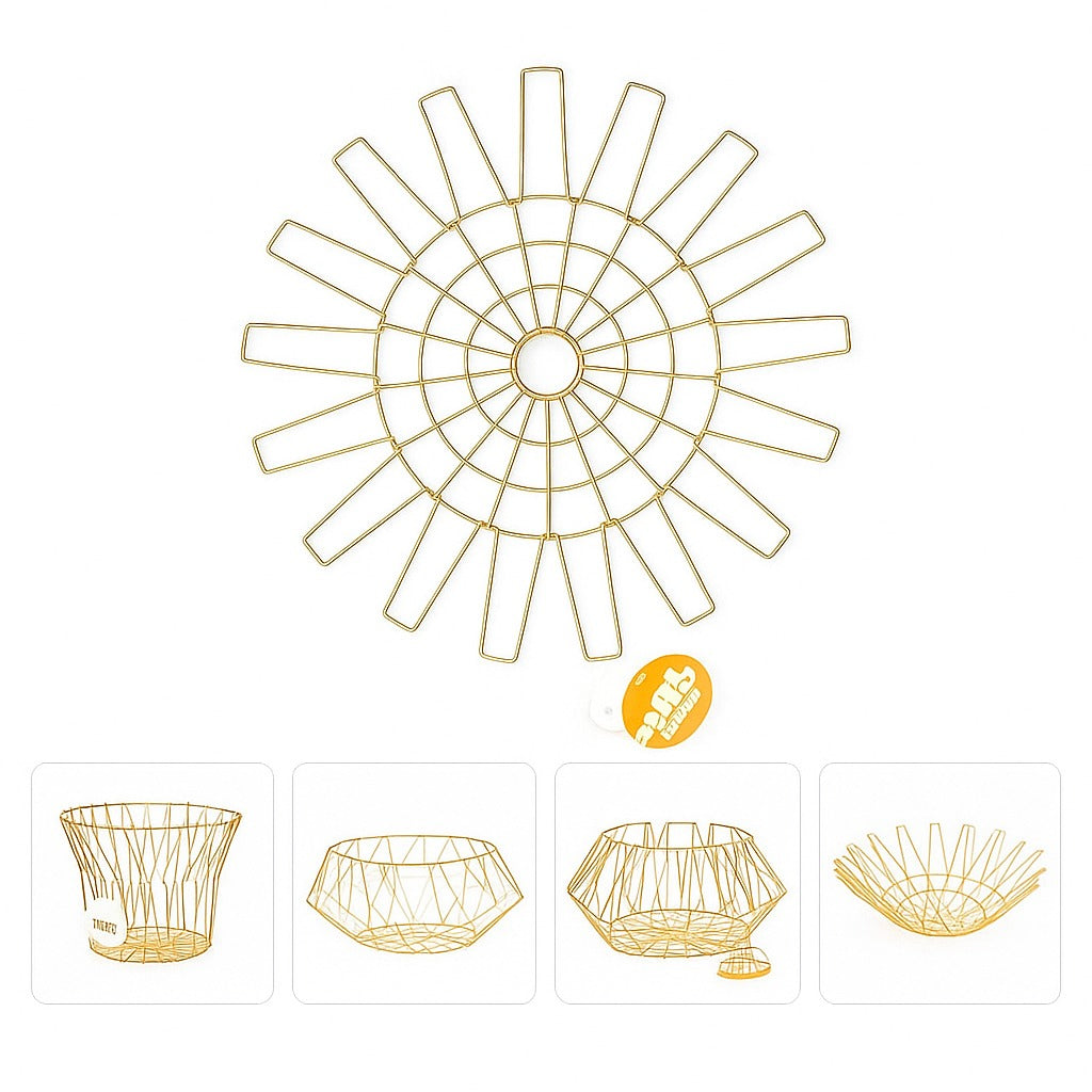 5-in-1 Magic Folding Metal Basket – Shape-Changing Golden Fruit & Snack Bowl