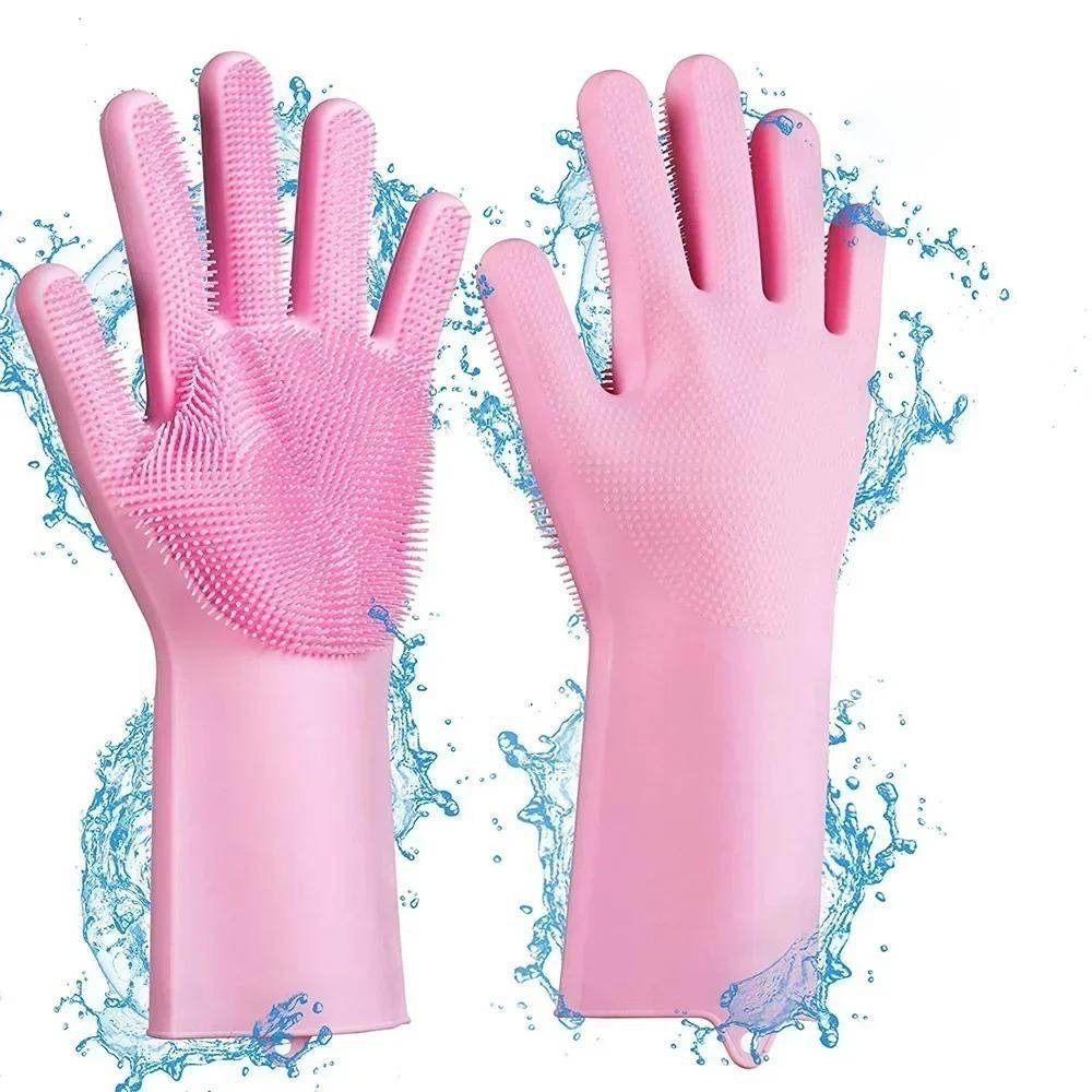 Silicone Dishwashing Gloves | Kitchen Cleaning Gloves with Built-In Scrubber