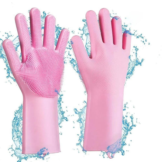 Silicone Dishwashing Gloves | Kitchen Cleaning Gloves with Built-In Scrubber