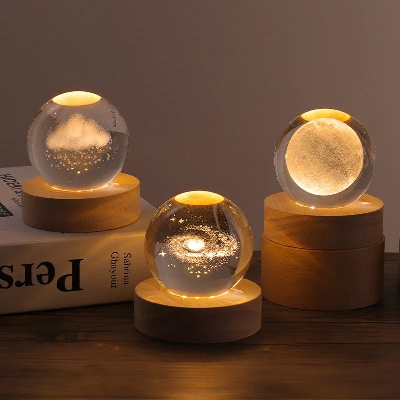 Cosmic Glow 3D Engraved Crystal Ball Night Light