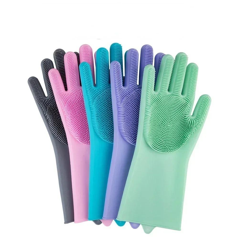 Silicone Dishwashing Gloves | Kitchen Cleaning Gloves with Built-In Scrubber