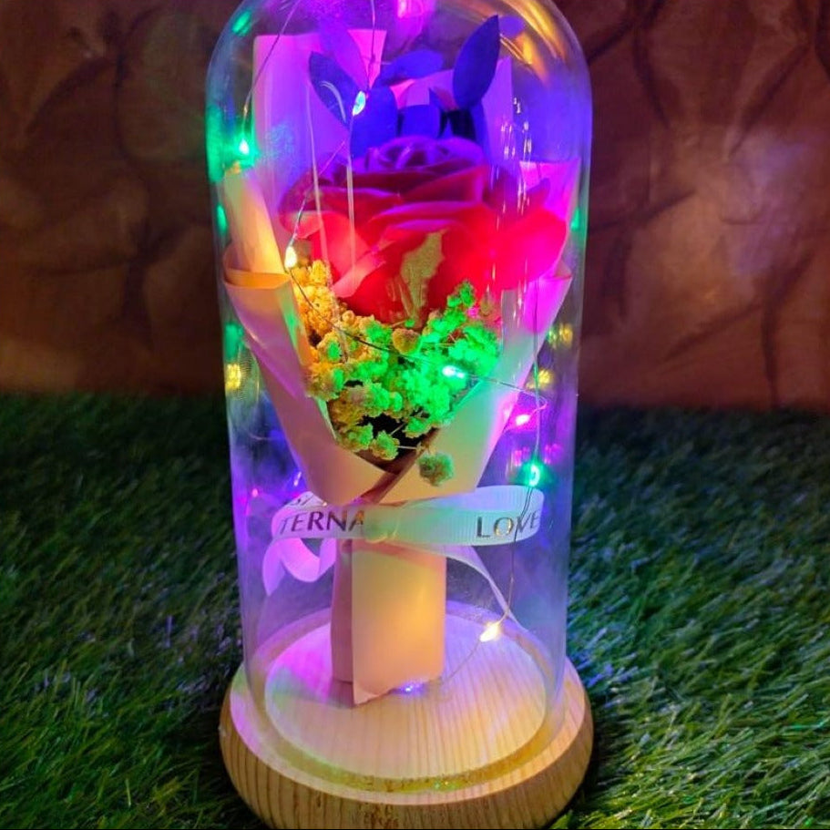 Eternal Rose Light Dome – Romantic LED Glass Decoration Gift