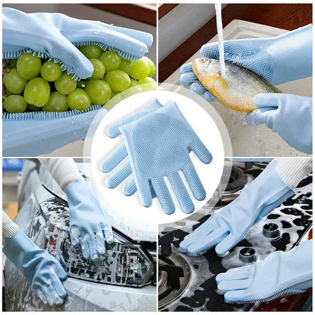Silicone Dishwashing Gloves | Kitchen Cleaning Gloves with Built-In Scrubber