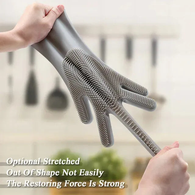 Silicone Dishwashing Gloves | Kitchen Cleaning Gloves with Built-In Scrubber