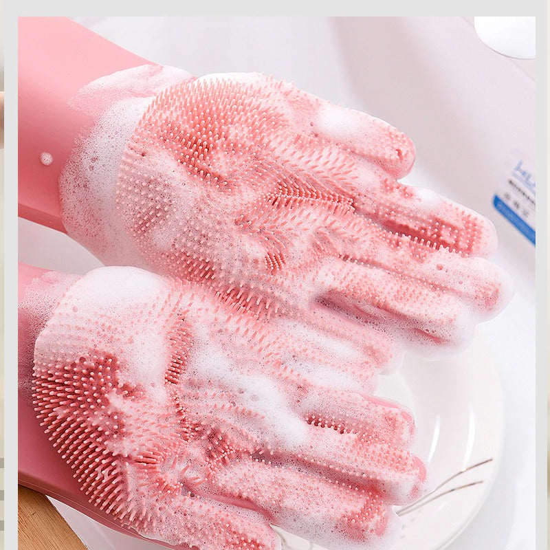 Silicone Dishwashing Gloves | Kitchen Cleaning Gloves with Built-In Scrubber