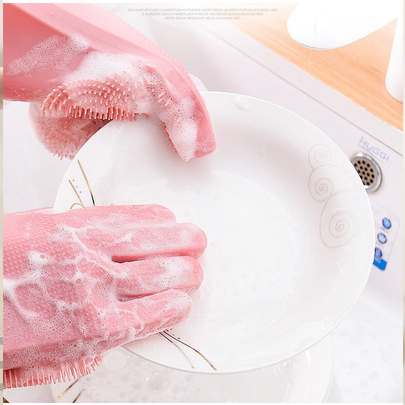 Silicone Dishwashing Gloves | Kitchen Cleaning Gloves with Built-In Scrubber