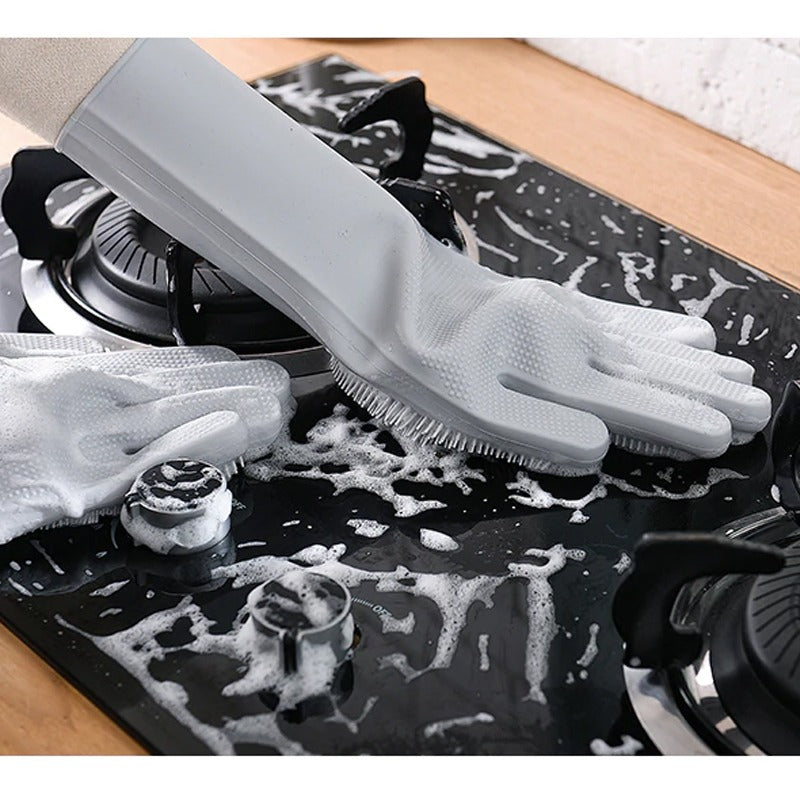 Silicone Dishwashing Gloves | Kitchen Cleaning Gloves with Built-In Scrubber